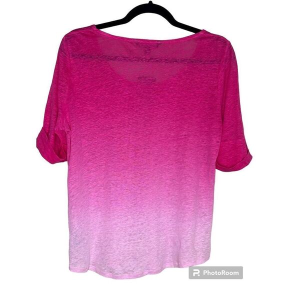 Lauren Ralph Lauren Womens 100% Linen Blouse Top Sz M Pink Ombré Short Sleeve - Picture 2 of 5